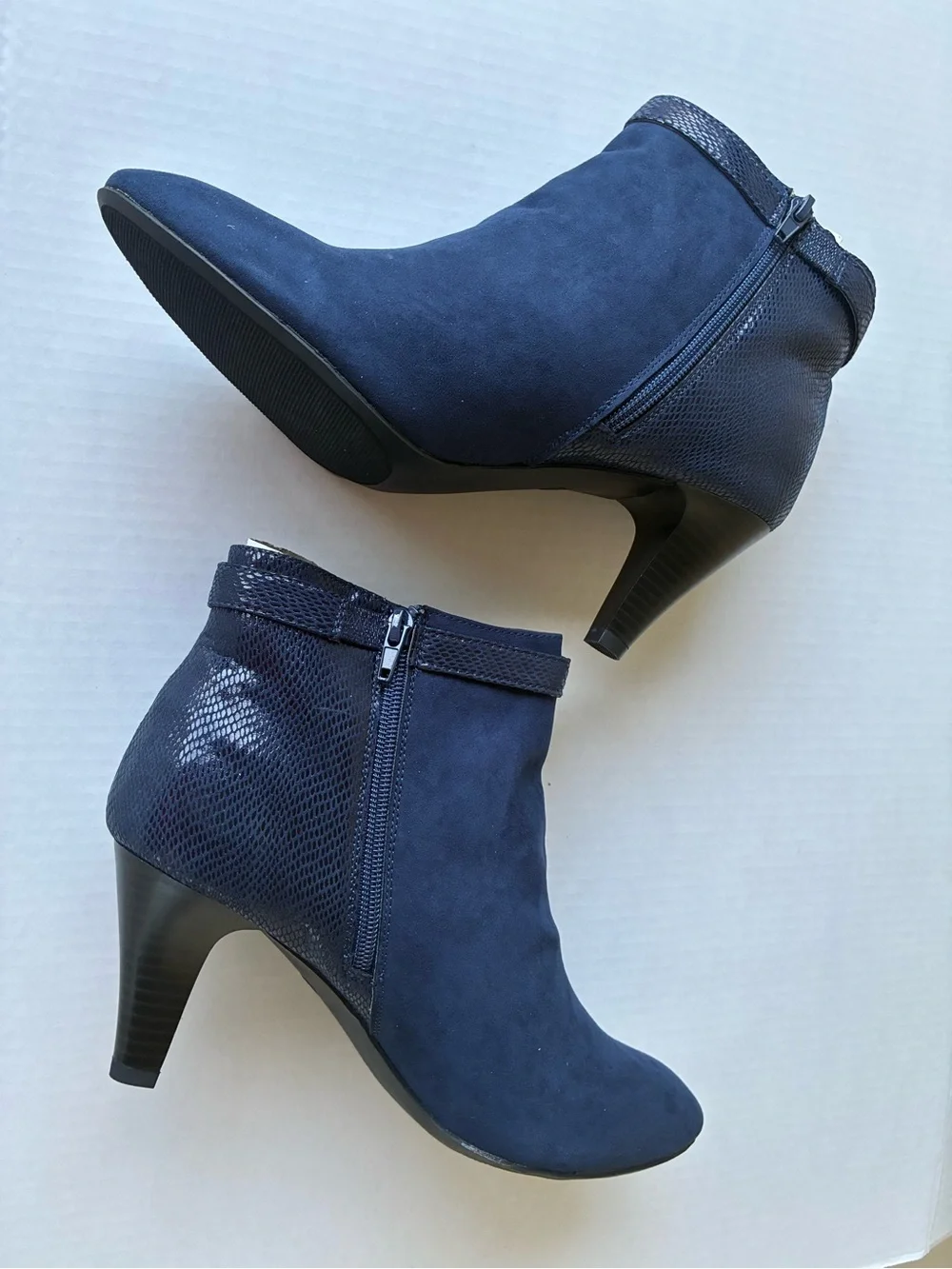 Women’s Navy Faux Suede Ankle Booties - Sleek Heeled Design